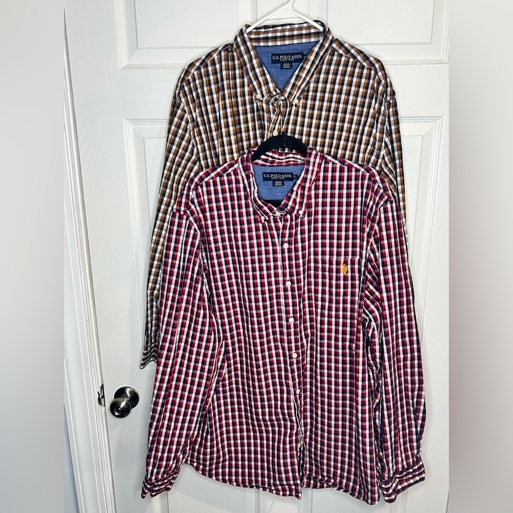 (2) U.S. Polo Men’s Button down shirts - Plaid - Size 3XL